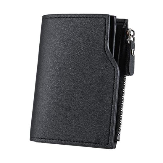 

Men Short Card Wallet Slim Tri-fold Wallet Large Capacity Card Holder Cash Wallet with ID Window Zipper Coin Pocket Gift for Father Husband чорний