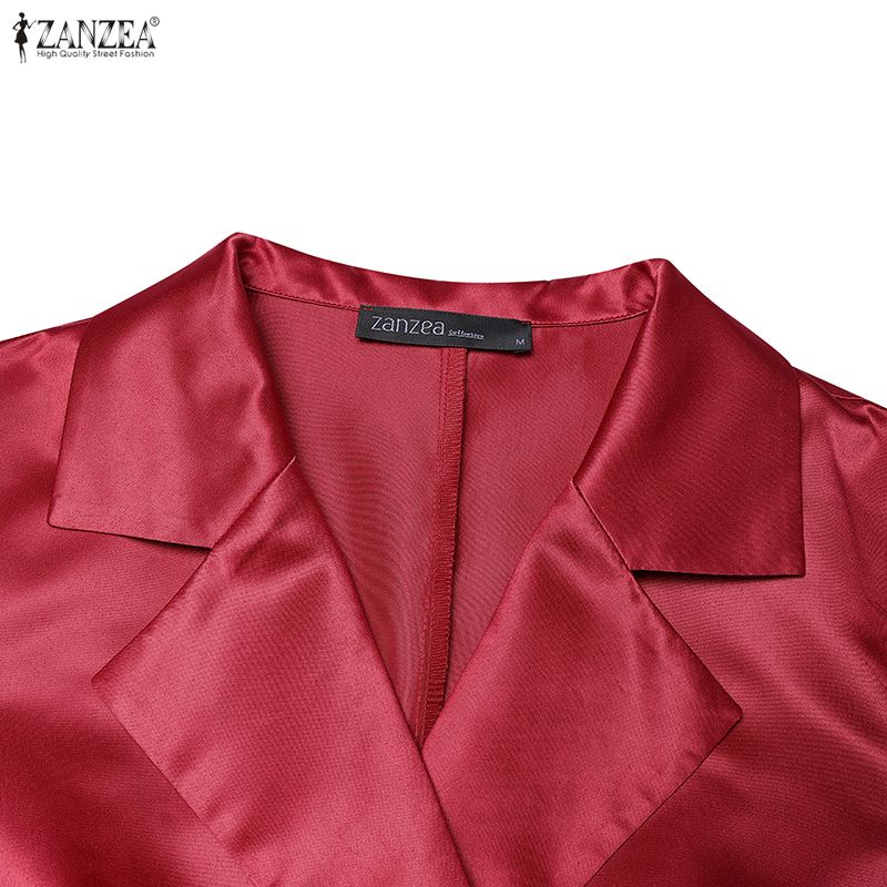 ZANZEA Women Casual Turn Down Collar 3/4 Sleeve Elegant Dress