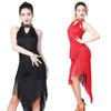 Glittering Latin Dance Dress Asymmetrical Sequins Fringe Performances Costume Breathable Polyester Stage Outfit