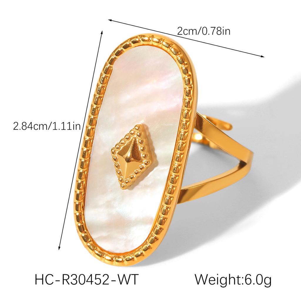 European and American Hand Jewelry Oval Natural White Shell Stainless Steel Ring Women's Non-fading Open Ring Versatile