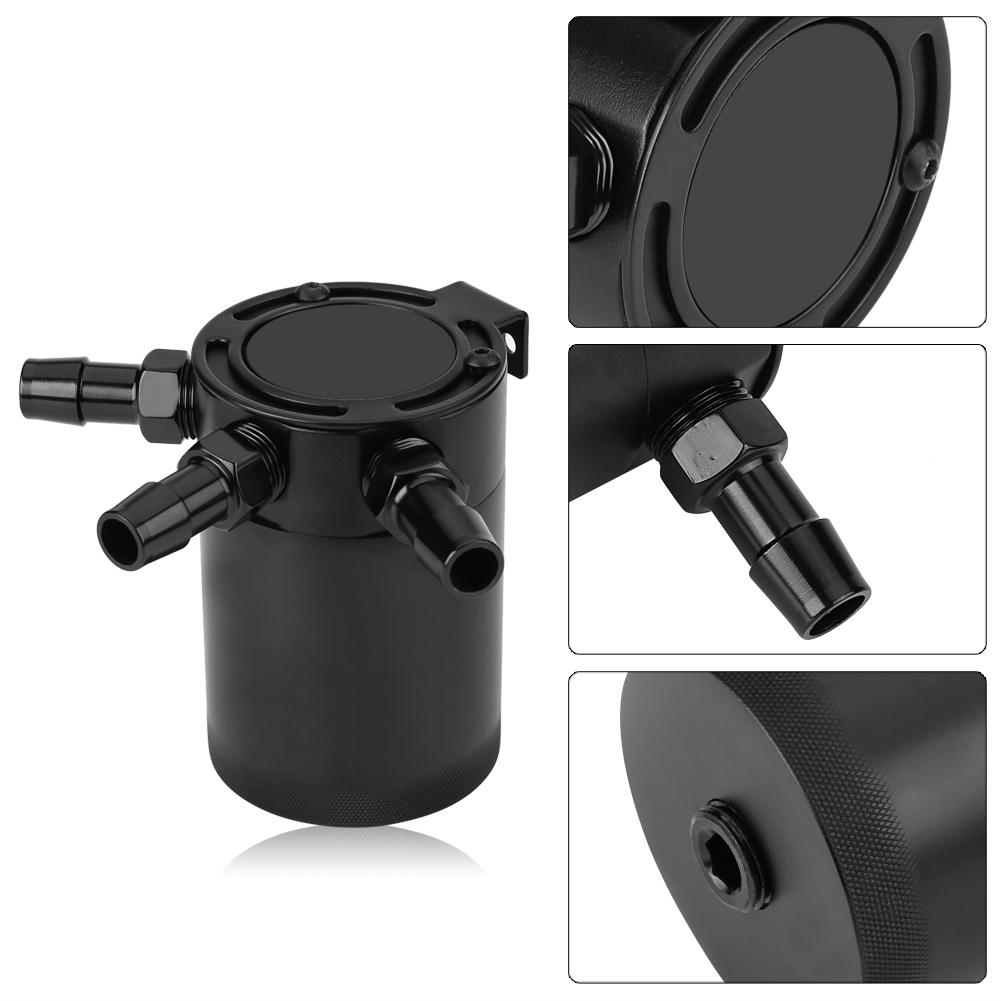 Aluminum Alloy Universal Car 3 Port Oil Catch Can Tank Breather Reservoir Black