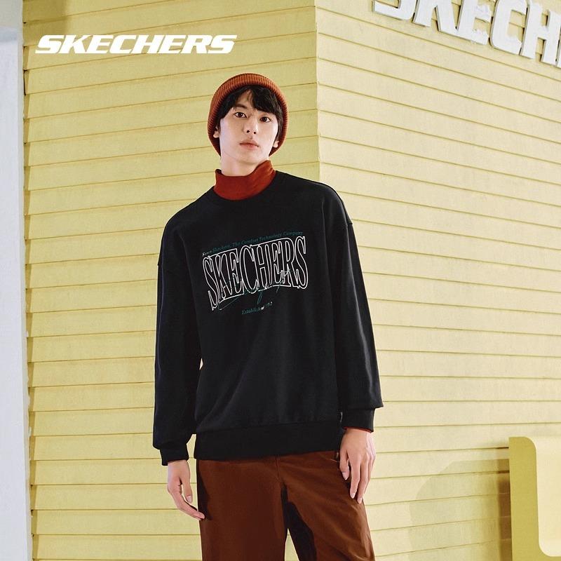 Skechers Round Neck Loose Vintage Pullover Letter Print Long Sleeve Sweatshirt Unisex Sweatshirt Carbon-Black L324U059-0018