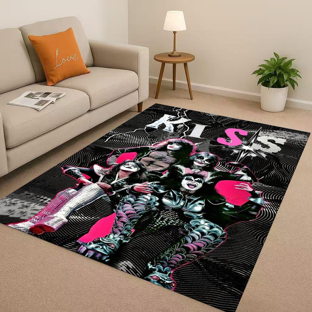 HD Kiss Rock Heavy Metal Band Gene Simmons Wohnzimmer Rutschfester Teppich für Schlafzimmer Spielzimmer Sofa, Heimdekoration Fußmatte