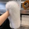 Damen Schal im Koreanischen Stil aus Echter Fuchsfell mit Großem Bommel und Magnetischem Verschluss - Beidseitig, Vielseitiger Nackenschutz für Herbst und Winter