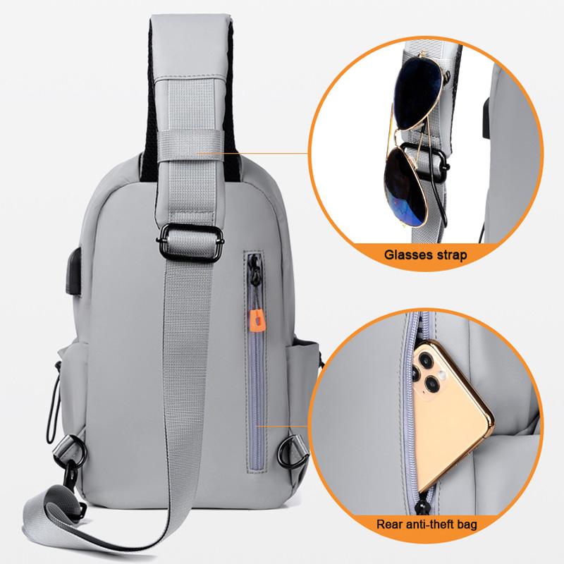 Men's Chest Bag With Usb Charging Port, Large Capacity, Simple, Versatile, Durable, Men's Crossbody Bag, Shoulder Bag