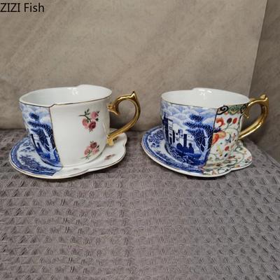 Caneca de cerâmica de luxo com pires, conjunto europeu retrô para chá da tarde, café e pires, conjunto de copos para casal, utensílios para bebidas criativos para casa