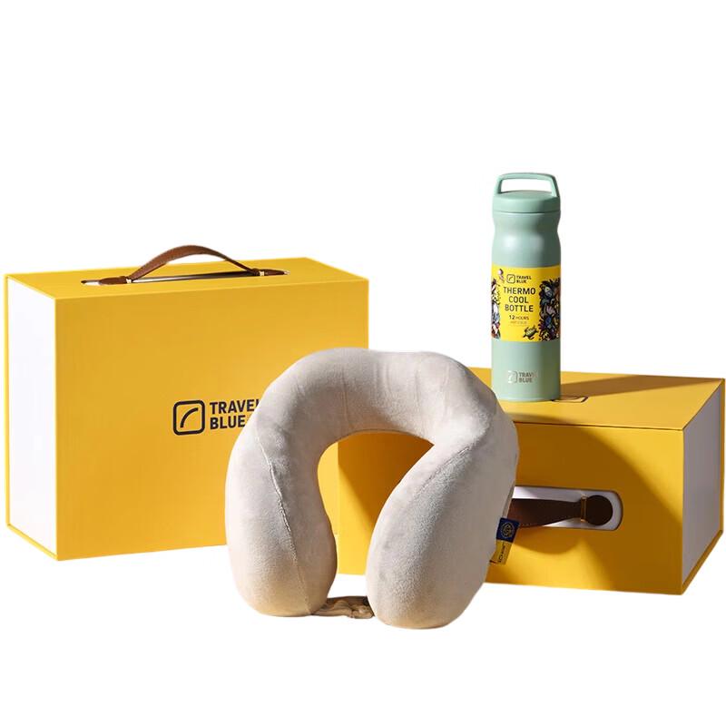 Travel Blue U-shaped Pillow & Thermos Set