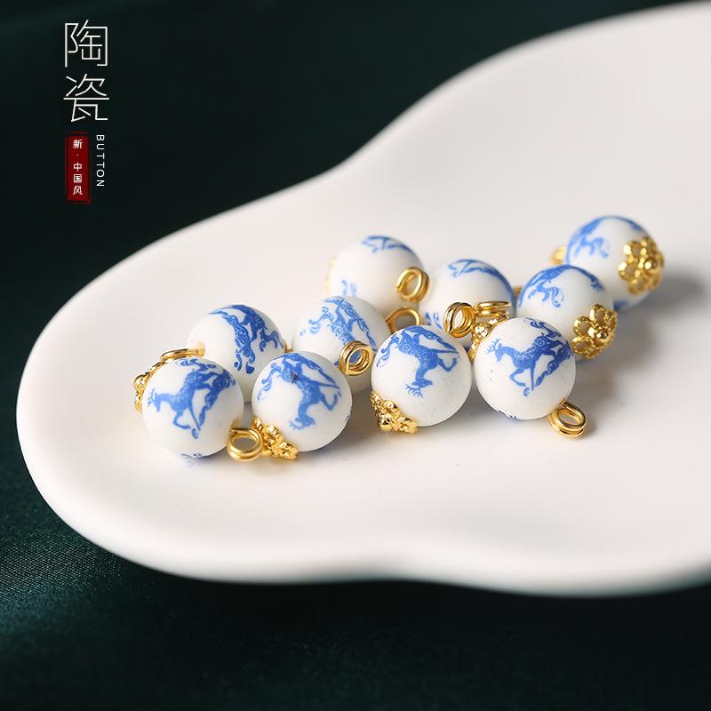 Ceramic Beads Buttons Blue And White Porcelain Decorative Buttons Chinese National Style Retro Cheongsam Buttons Hanfu Tang Suit Shirt Buttons