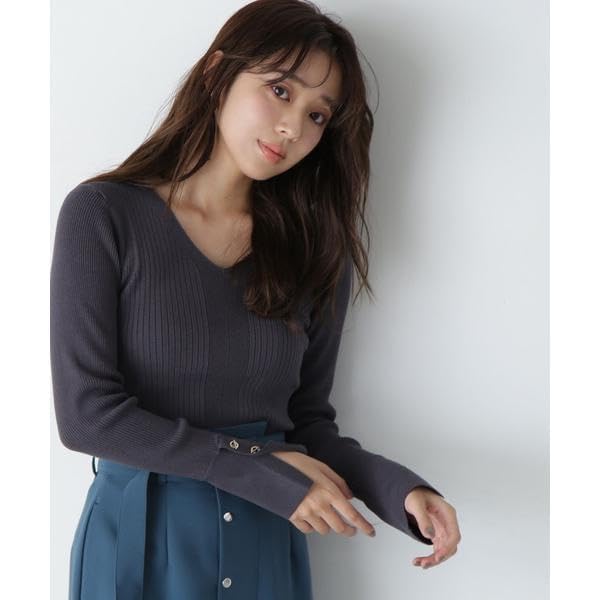 Natural Beauty Basic Eyelet Cuff Rib Knit Blue Women's Sweater,