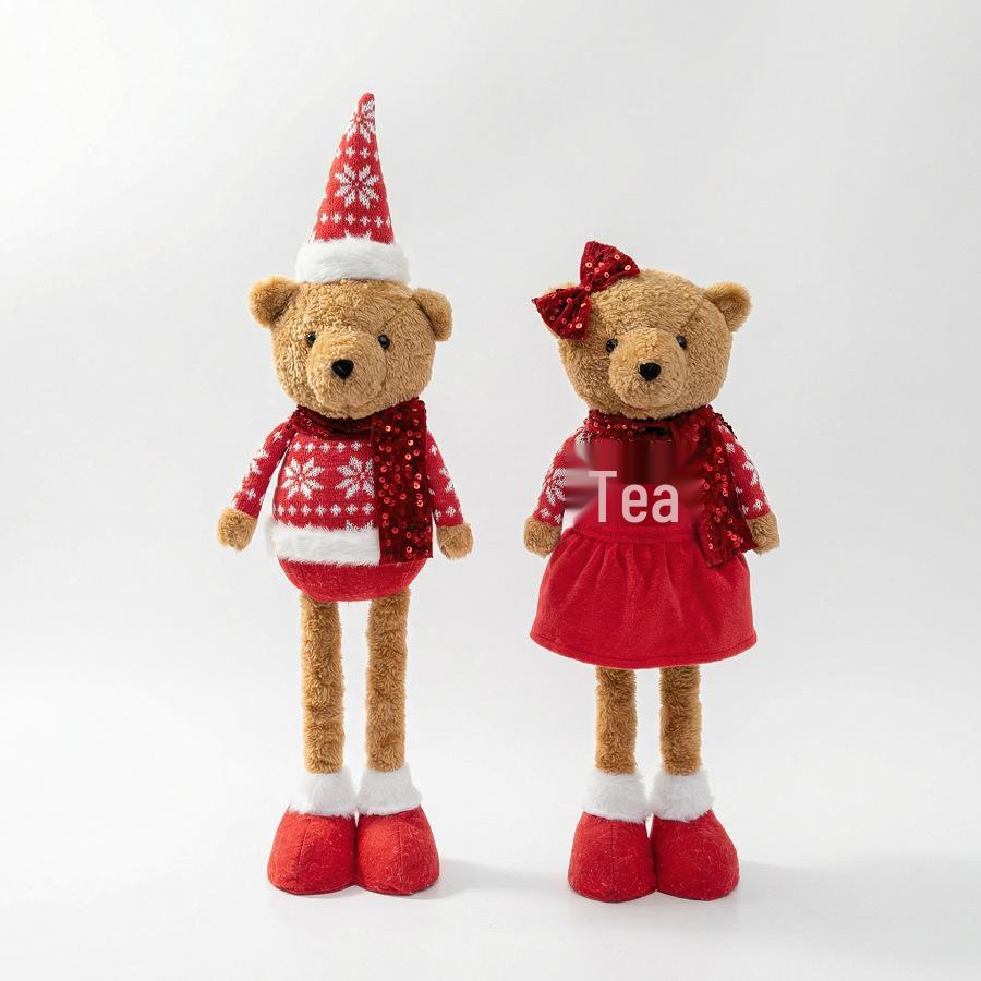 Extendable Teddy Bear with Sequin Scarf for Christmas Decor