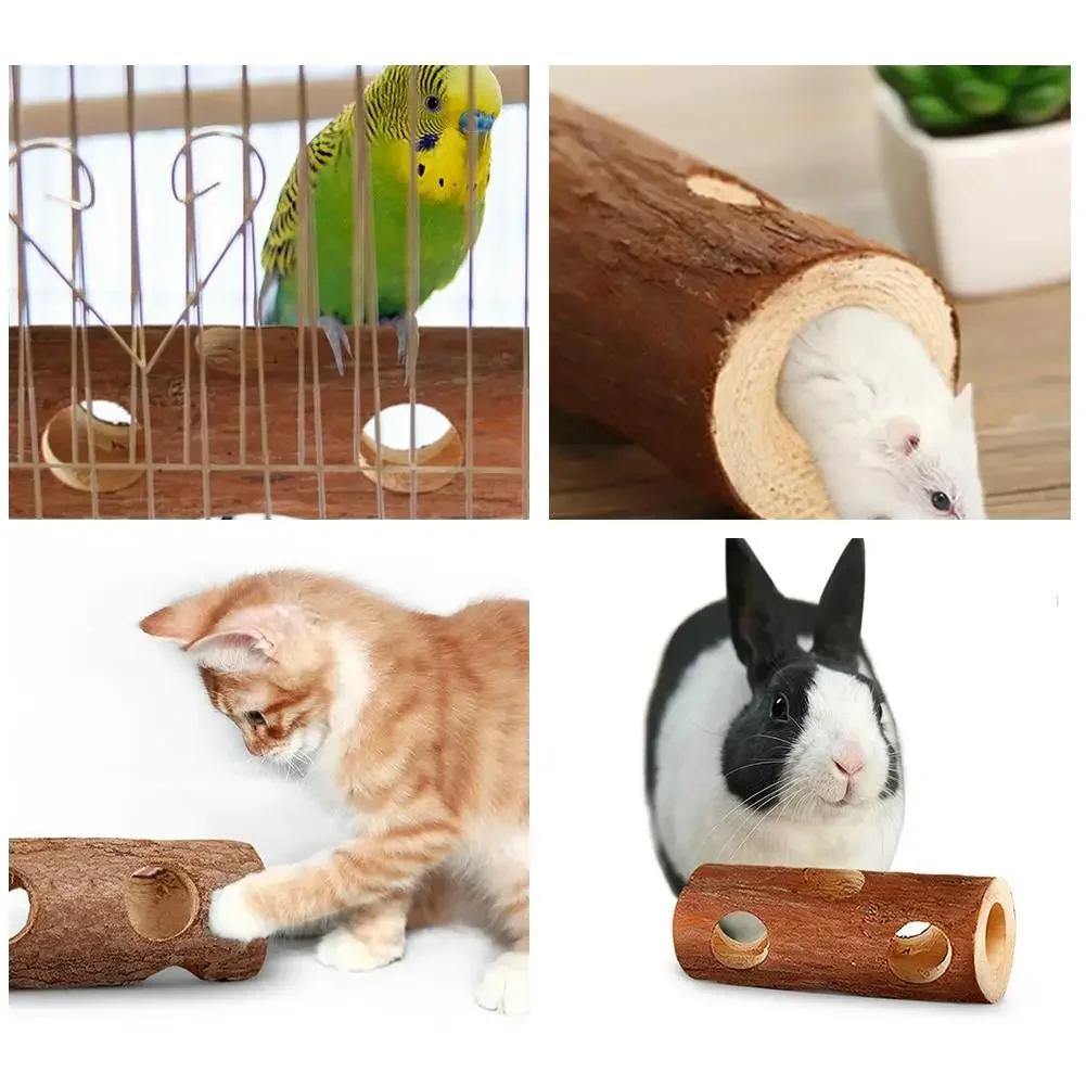 Hamster Natural Wooden Tunnels Tubes Bite-resistant Hideout Tunnel Molar Toy For Indoor Cats Dogs Drop Shipping
