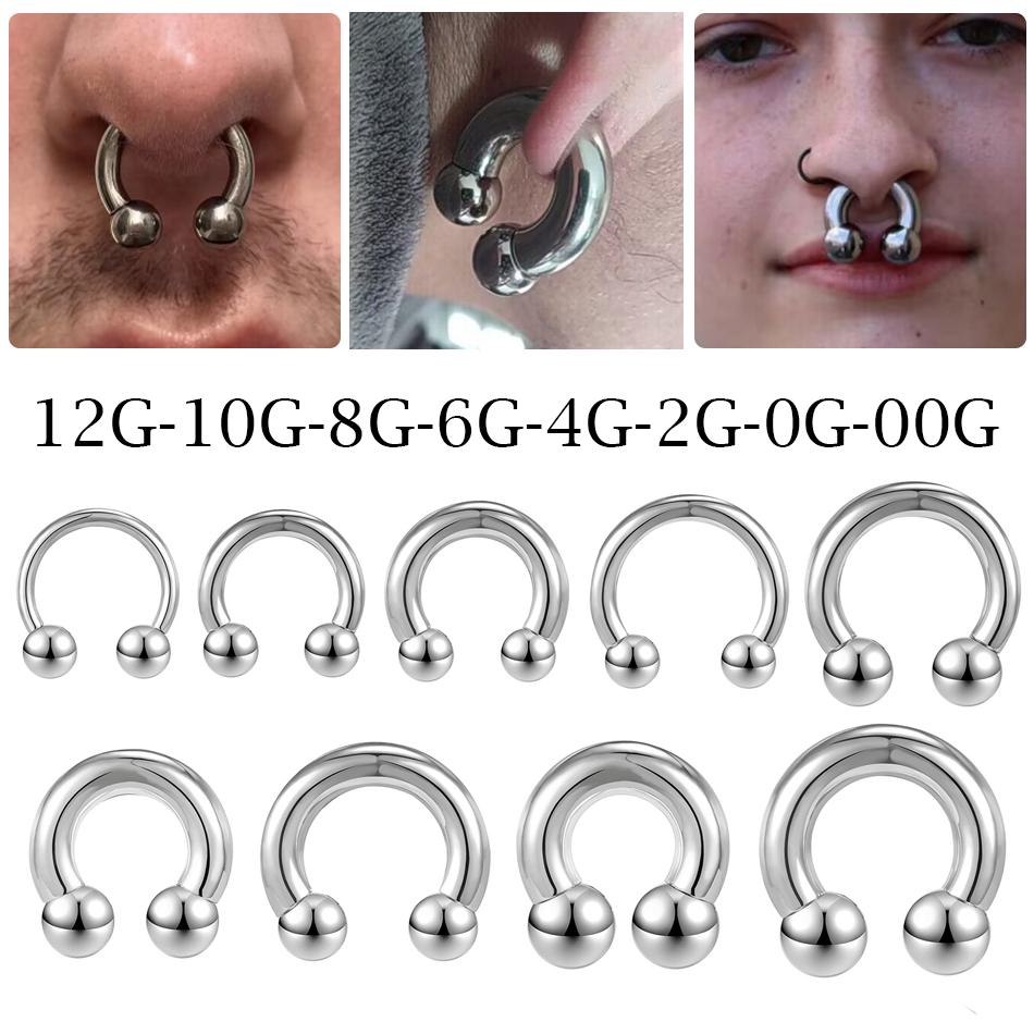 1Pc/lot Steel Big Large Size Horseshoe Ring Nose Piercing Ear Expander BCR Hoop Earring Septum 12-00G Male Intimate Body Zircon
