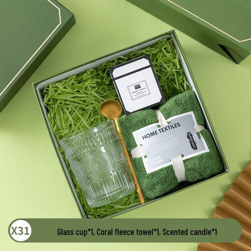 Versatile Glass Cup, Towel & Scented Candle Gift Set