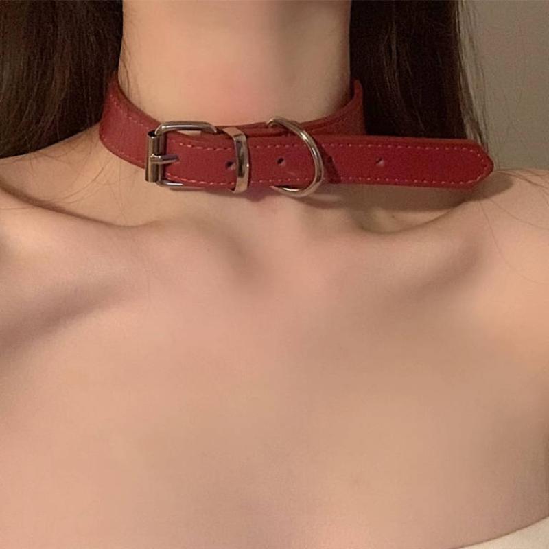 Gothic Punk Belt Buckle Choker Necklace Dark Durable PU Leather Jewelry for Men Women Music Festival Outfit