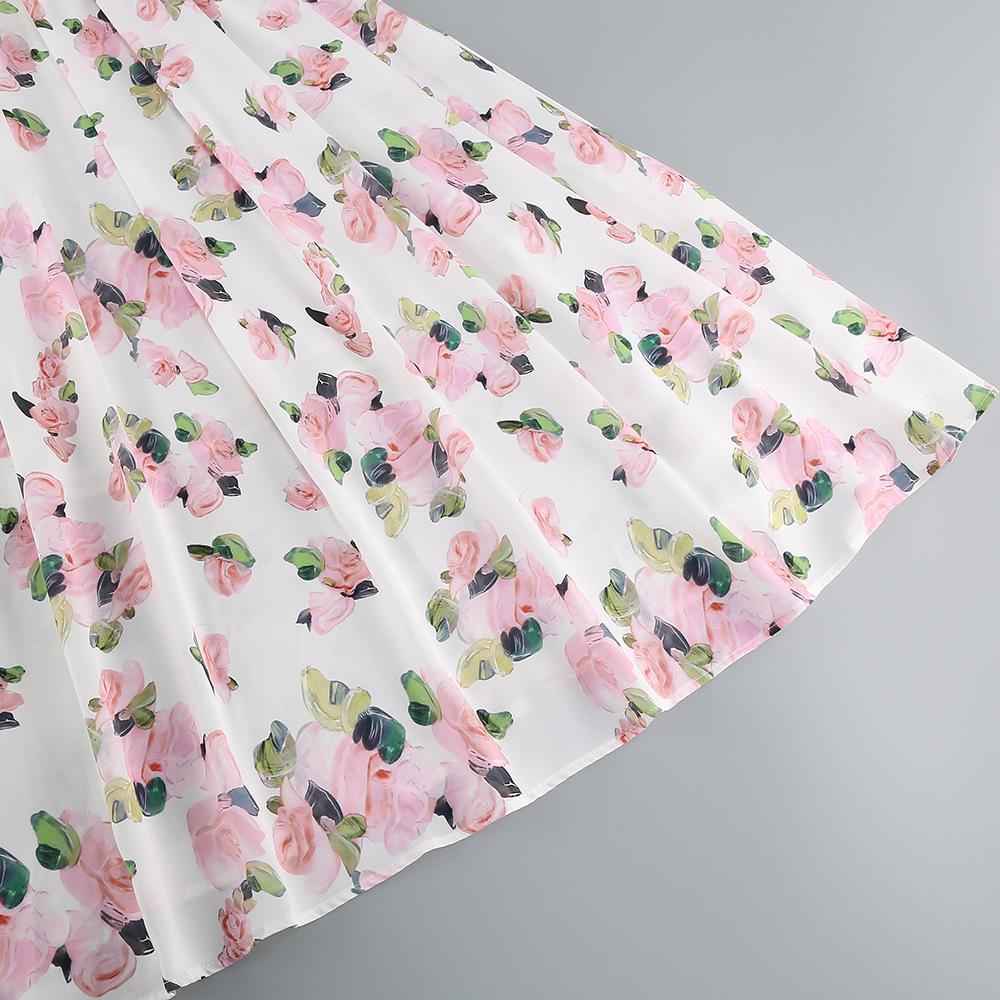 Elegant Print Swing Midi Dress with Shoulder Straps - Women's Banquet Attire