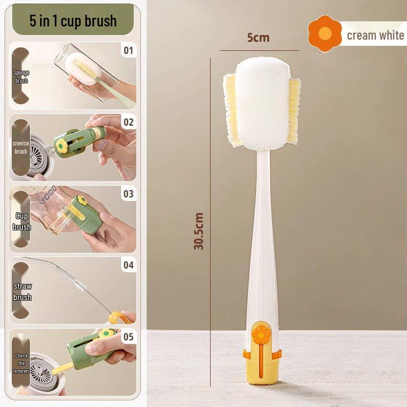 5-in-1 Multi-functional Cup Cleaning Set: Includes Crevice, Nipple, Bottle, Straw Brushes