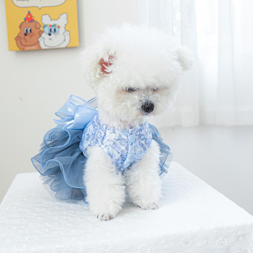 Pet Mesh Dress Dog Cat Butterfly Bow Clothing Fluffy Silk Blue Star Wedding Dog Dresses for Small Dogs Christmas Puppy Clothes