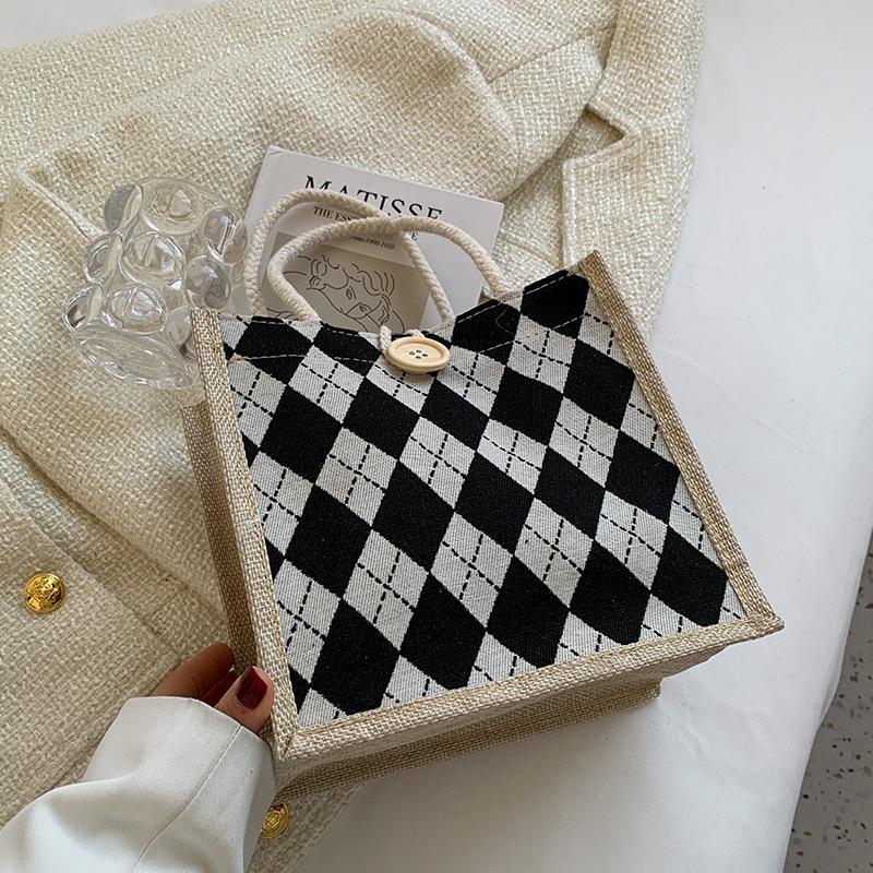 

Льняная портативная холщовая сумка для выходов, сумка Bento для женщин 2024 года, простая модная подарочная сумка для переноски вручную, льняная сумка