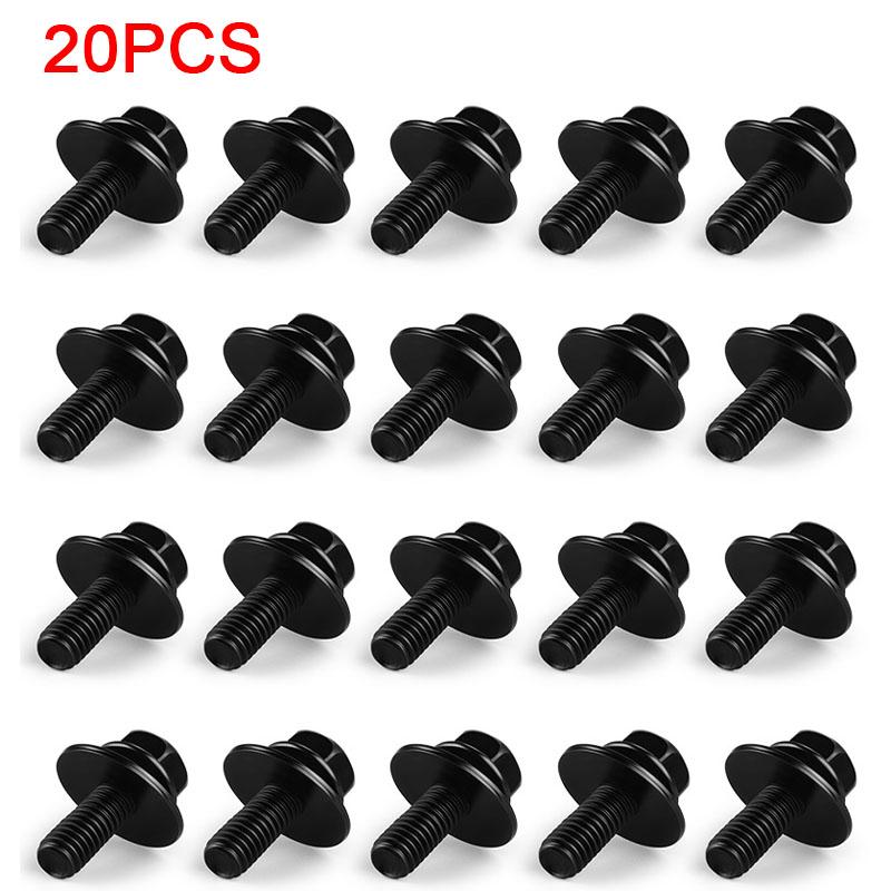 Car M6 Body Bolts For Car Body Fender Bumper Engine Cover Splash Shield Guard Bumper Fender Liner Retainer Fastener Rivet Screws 20 pcs