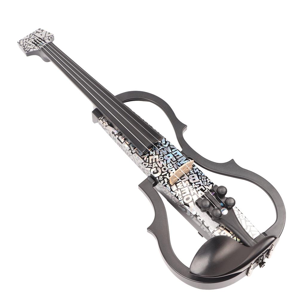 Electric Violin 4 4 Full Size Silent Carbon Fibre with Maple Fittings White Letters Pattern Beginners Practice Playing