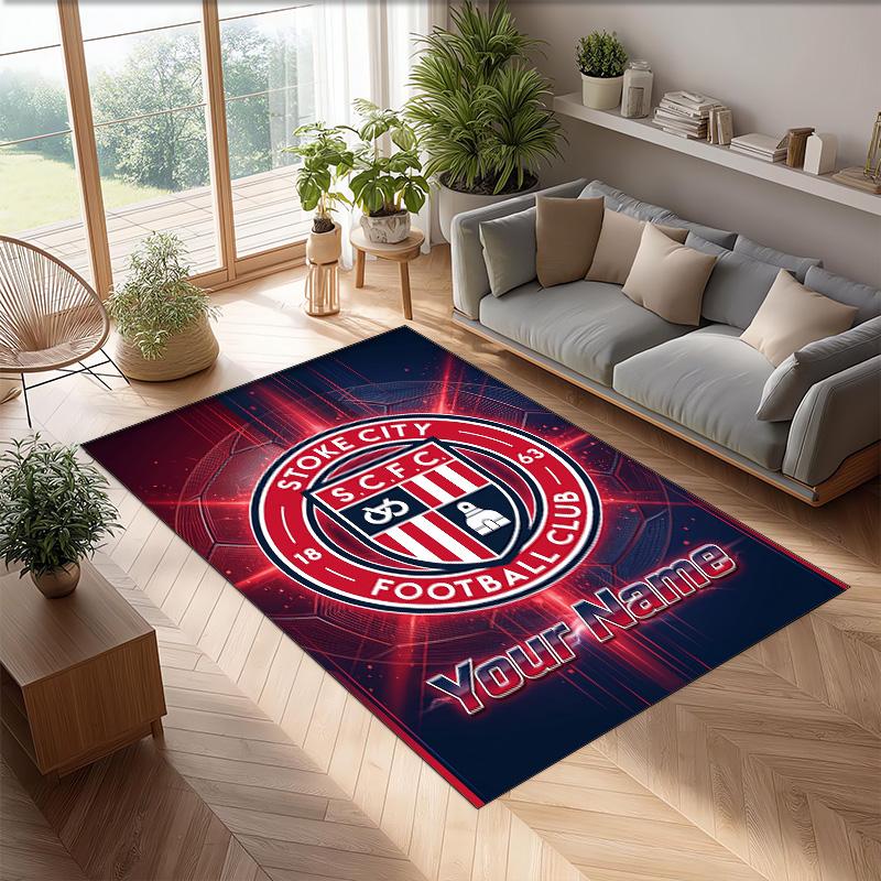 Stoke City FC Printed Crystal Velvet Rug Non‑Slip Crystal Velvet Carpet For Sofa Bedroom Indoor Home Decoration