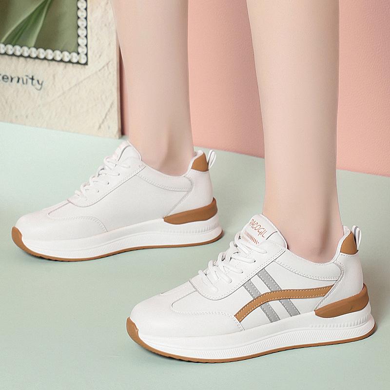 Frühlings- und Herbst-Flachschuhe für Damen Weiches Leder Sportschuhe Weiche Sohle Bequeme Dicke Sohle Reise Freizeitschuhe