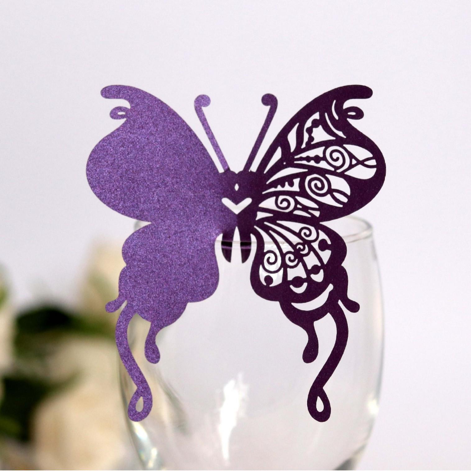 European Style 3D Butterfly Laser Cut Wine Glass Place Card & Wall Sticker