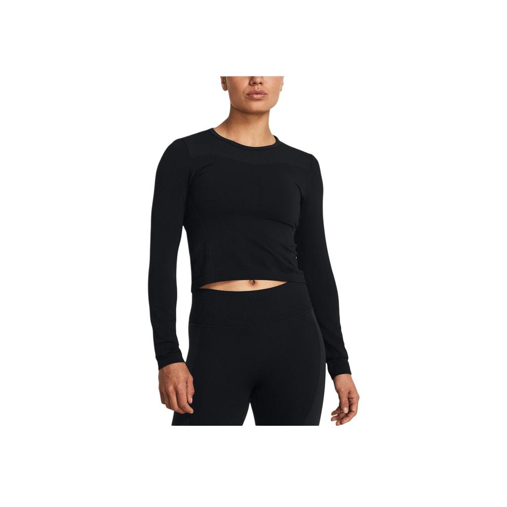 Under Armour UA Vanish Elite Solid Color Crew Neck Long Sleeve T-Shirt Women Tops Black 1383649-001