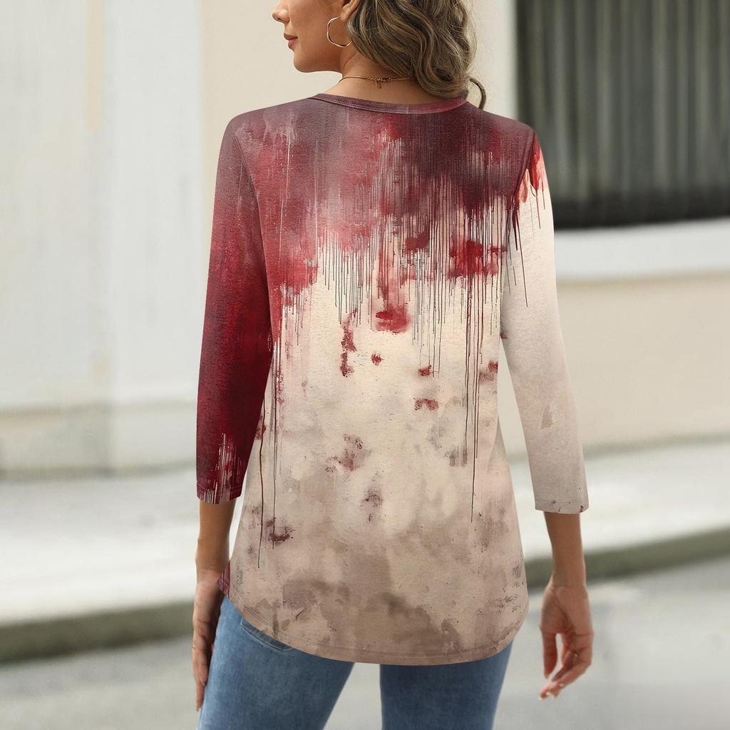 Women's T Shirt Halloween Print 3/4 Sleeve Daily Fashion Basic Round Neck Regular Top