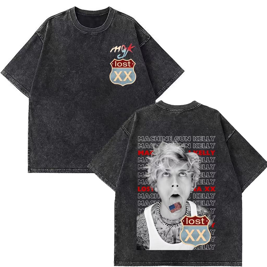 Hot Sale MGK Lost Americana Tour 2026 Print Vintage Washed T-shirt Men Women Fashion T-shirts Summer Oversized Short Sleeve Casual Clothing