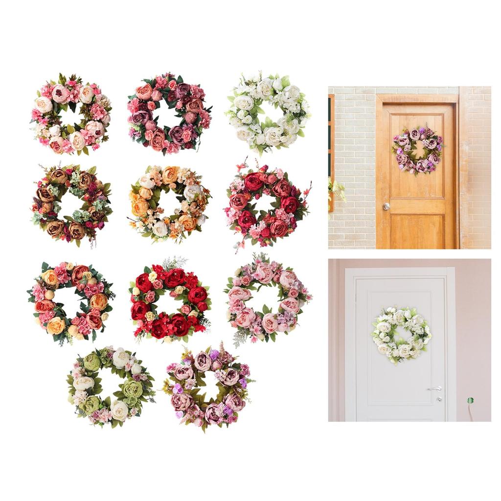 Handmade Peony Flowers Artificial Wreath Spring Garland 40cm Hanging Holiday Decorative Photography Props