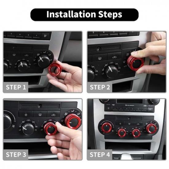 4x Red climate control Switch Knob Trim Cover Accessories for Chrysler 300 04-10