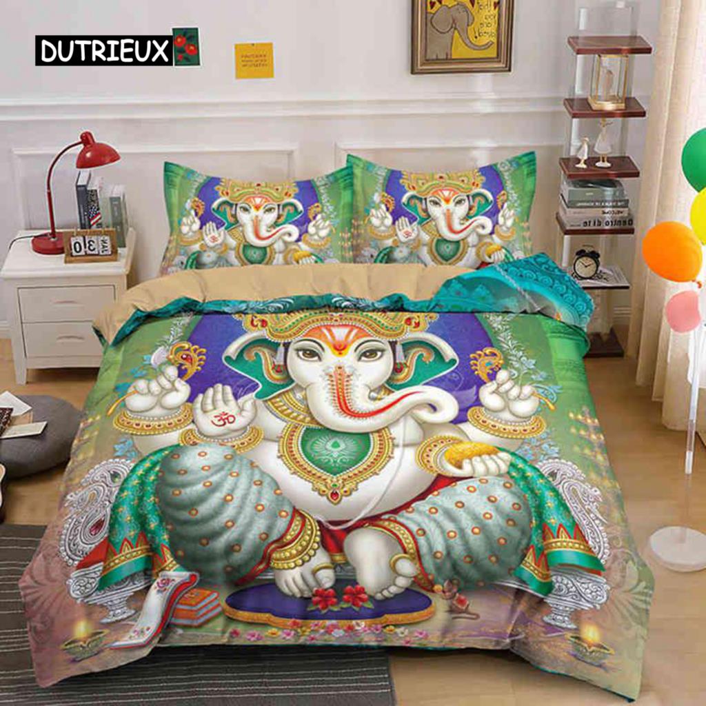 Ganesha Duvet Cover Set Bohemian Elephant Bedding Set Microfiber Bedclothes Double Queen King Size Quilt Cover For Teens Adults
