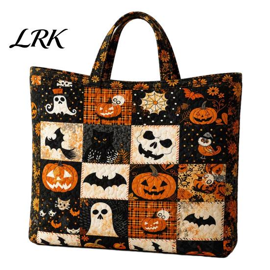 Geräumige Aufbewahrungstasche für das Nötigste Halloween Gesteppte Tragetasche, Kürbis Geist Katze Aufdruck Schulter Strapazierfähig Buch Leicht Polyester Wiederverwendbare Handtasche