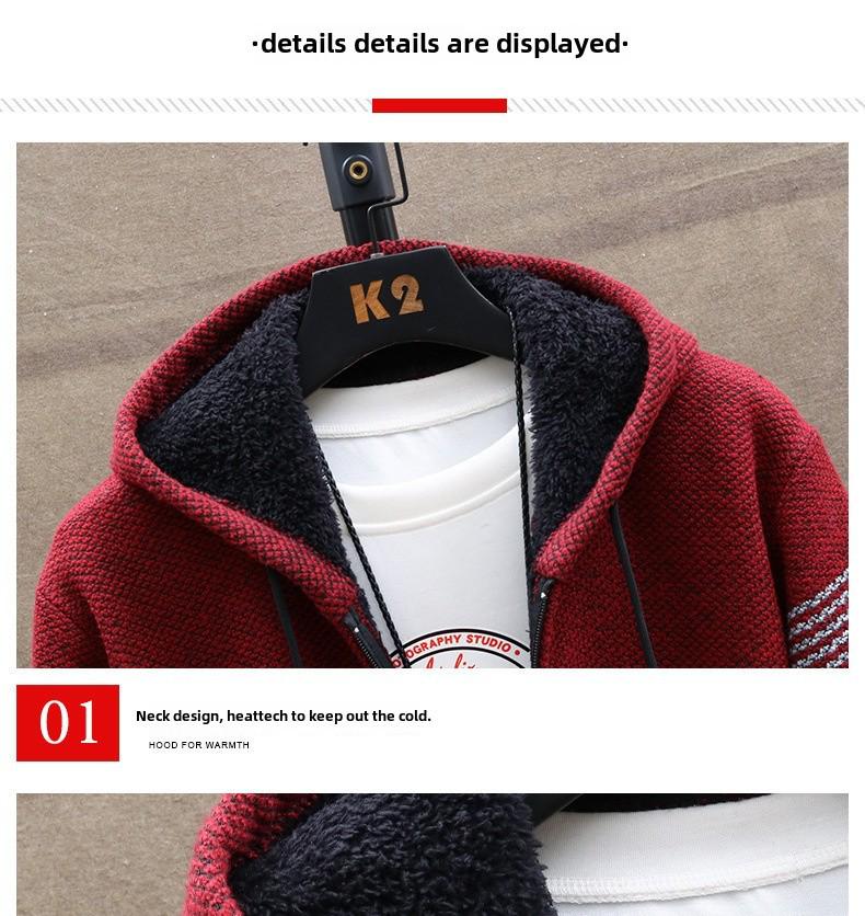 Men's Plush Hooded Cardigan Sweater - 2021 Collection, Thick & Large Size
