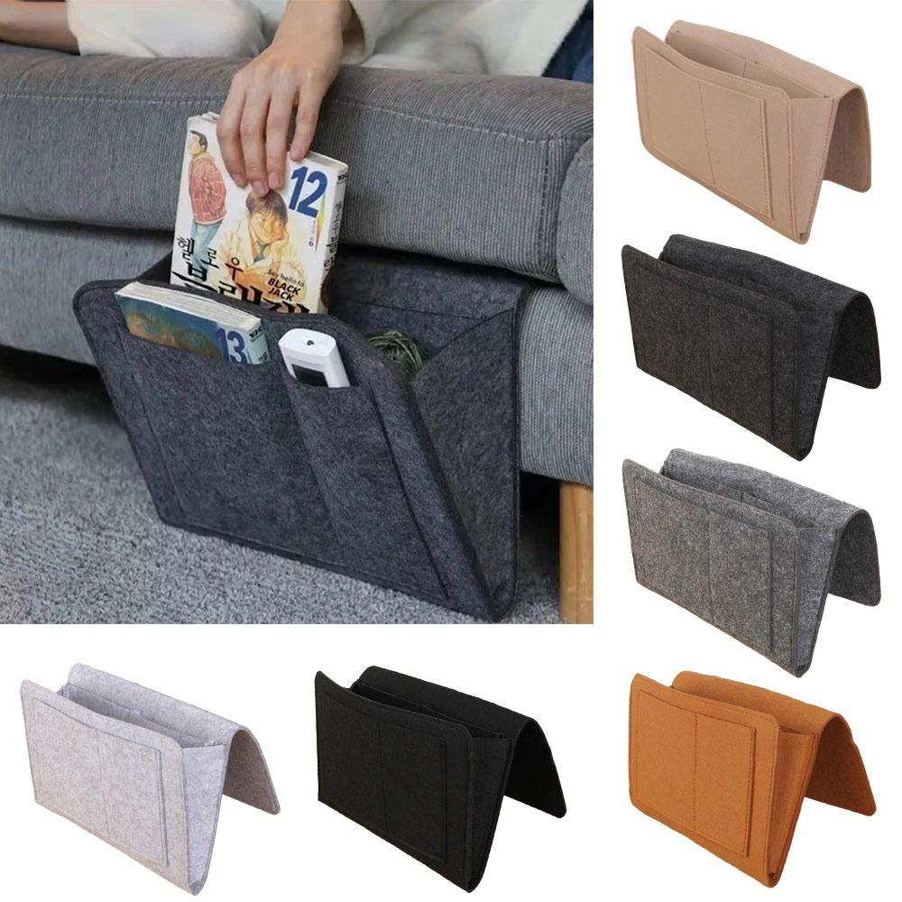 Large Capacity Felt Storage Bag Anti-slip with Pocket Bedside Hanging Bag Remote Holder