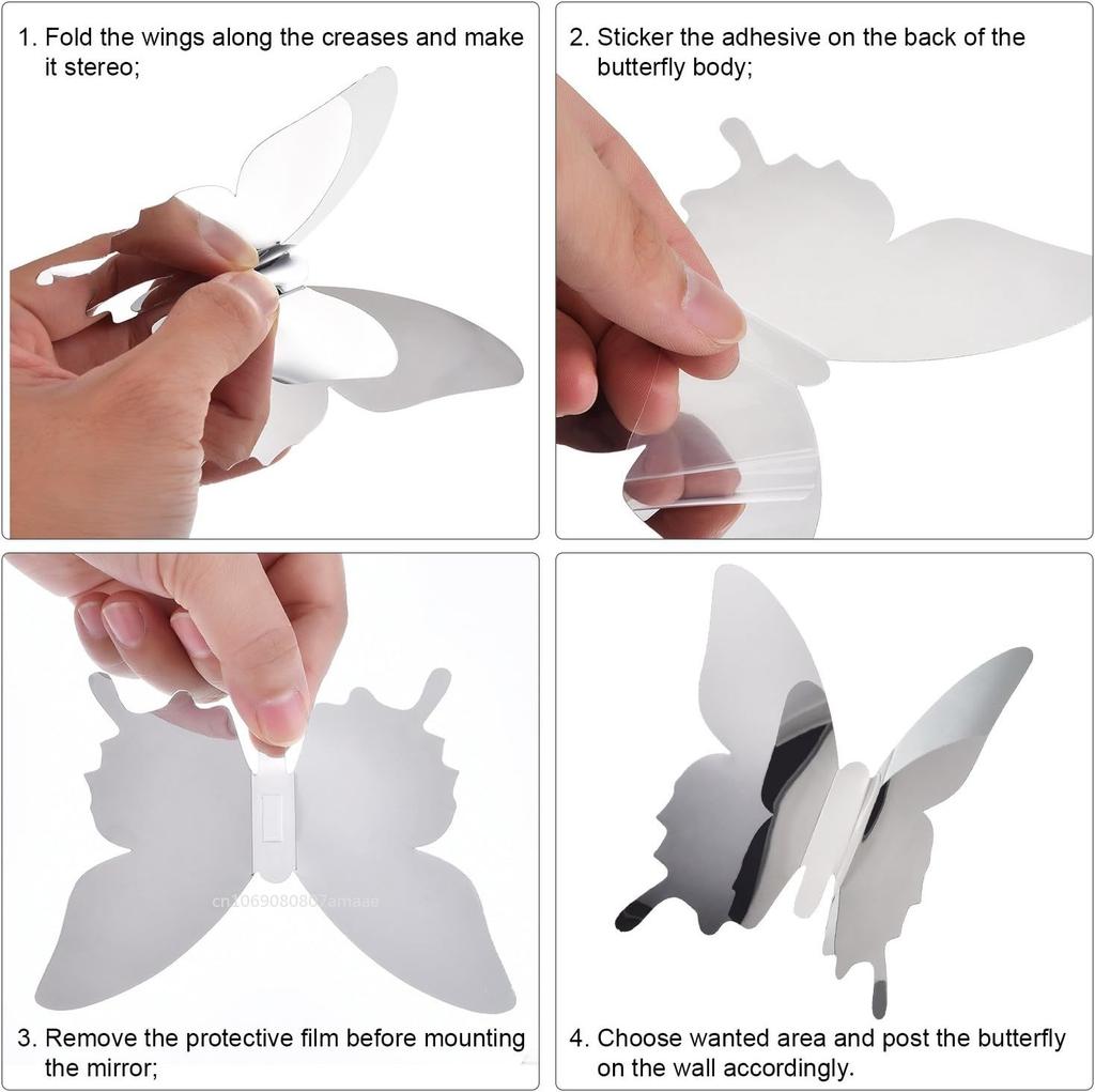 12pcs 3D Mirror Butterfly Wall Stickers Removable DIY Wall Painting Party Wedding Decoration Living Room Decals Home Room Decor