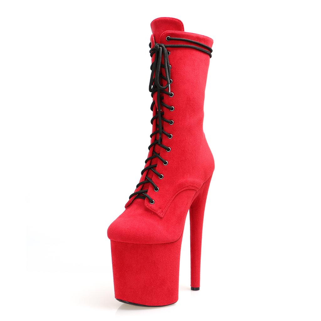 20CM Stiletto Suede Sexy Round Toe Pole Dance Boots - Platform Nightclub Model High Heels for Plus Size