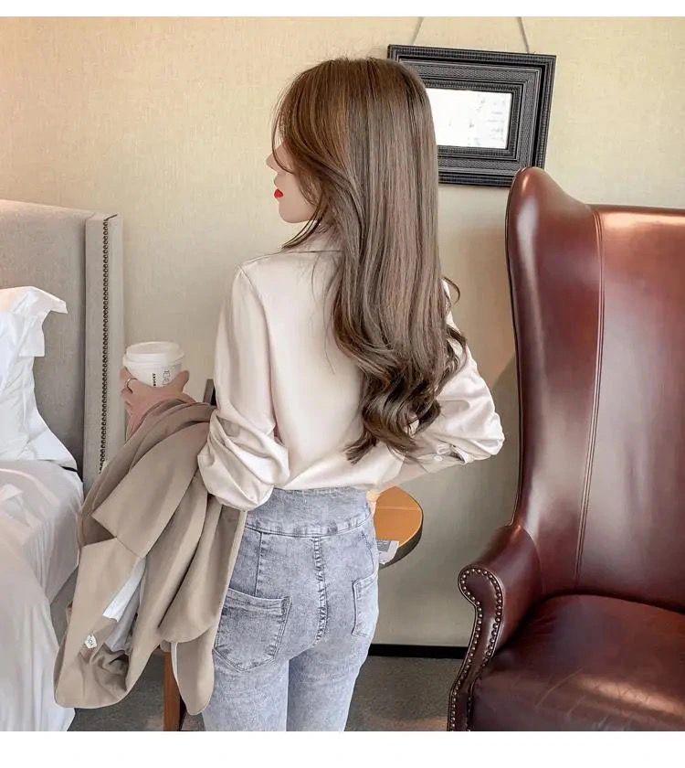 2025 Jarní Módní Dámská Ležérní Halenka s Dlouhým Rukávem, Volánky a Výstřihem do V