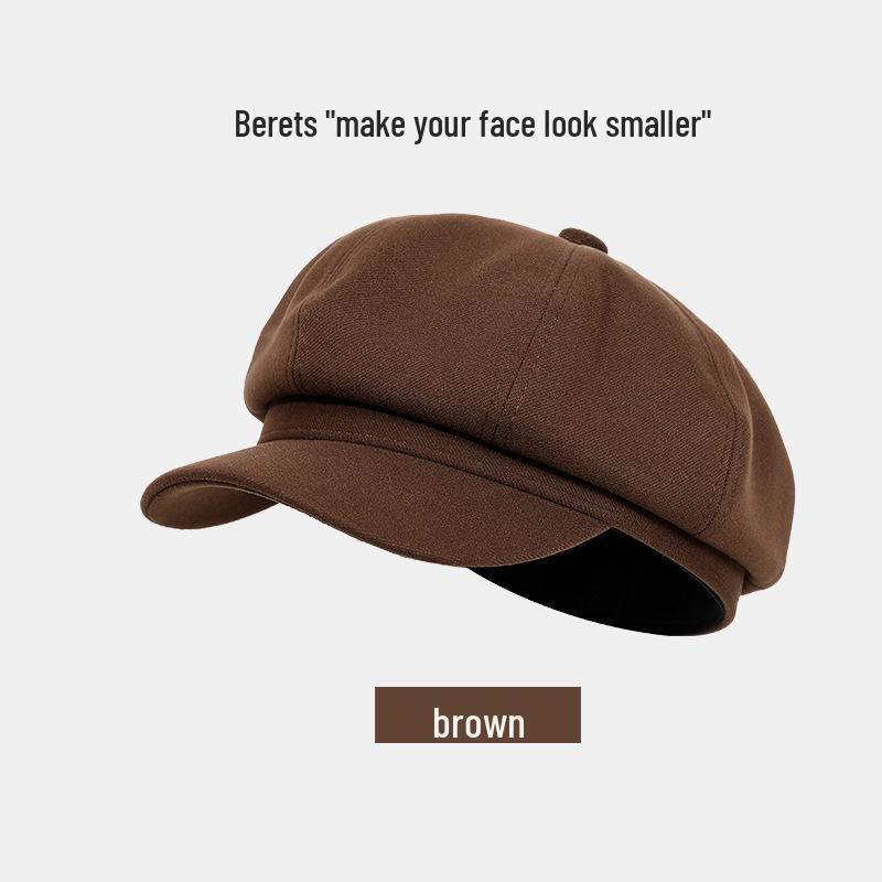 Women's Retro Duckbill Octagonal Newsboy Hat - Korean Style, Versatile Autumn/Winter Brushed Painter Beret for a Sleek Look.