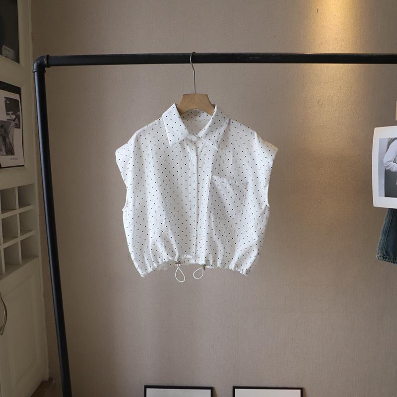 

Летний корейский топ без рукавов на кулиске в горошек для женщин 2025 One Size белый