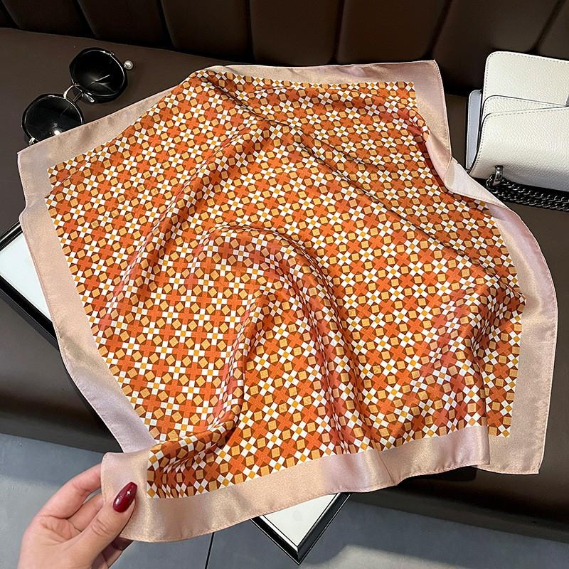 Lightweight Pure Silk Square Scarf Women 53x53cm Minimalist Korean Style Geometric Print Elegant Business Accessory