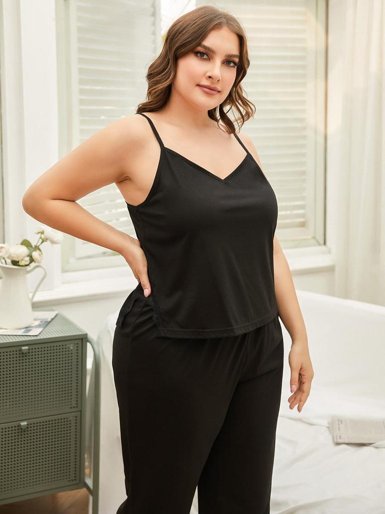 European and American large size suspender pajamas women's summer 50kg fat mm two-piece loungewear