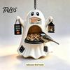 Holiday Garden Pendant Halloween Ghost Bird Feeder, Outdoor Hanging Big Mouth Wild Feeding Decor Station, Spooky Resin Statue for Outside Backyard