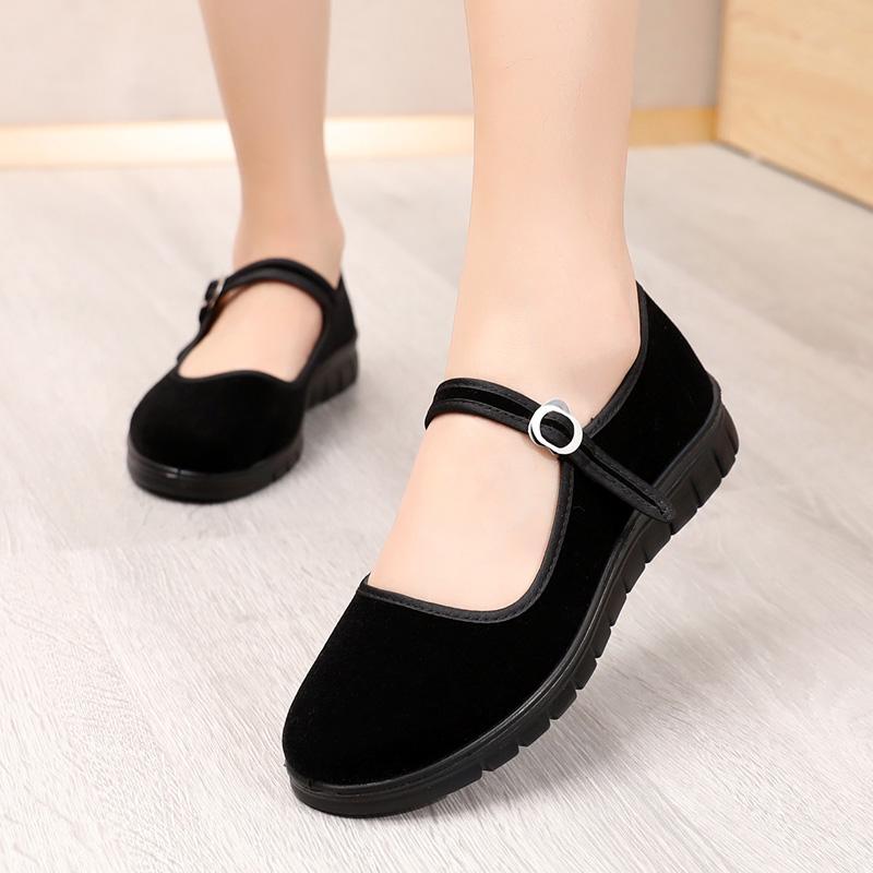 Women's Soft Sole Non-Slip Low Heel Black Old Beijing Cloth Shoes