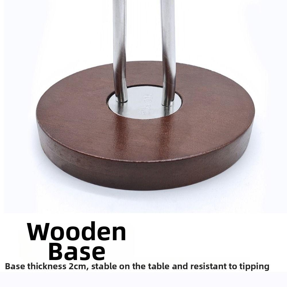 Stainless Steel Paper Towel Stand Wooden Base One-Handed Tear Paper Towel Rack Durable Non-Slip Wood Paper Towel Holder Kitchen