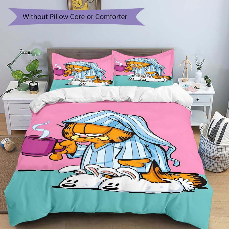 3pcs bedding set Garfield Includes 1 Comforter + 2 Pillowcases, Without Pillow Inserts, Soft Comfortable,a0909199