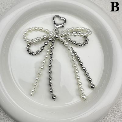 Süßer Schlüsselanhänger mit Herz-Schleife, schöne Perlen zum Aufhängen, Schlüsselanhänger, Handy-Schlüsselband, Handy-Anhänger, Taschenanhänger