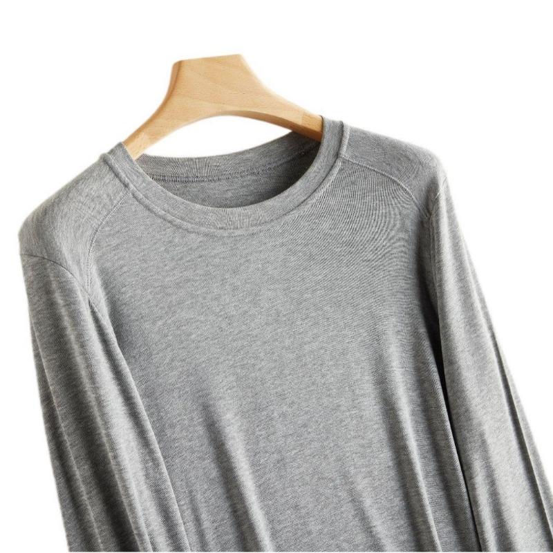 Women's Spring New Minimalist Style Tencel Wool Acetate Long-sleeved T-shirt Bottoming Shirt Tops