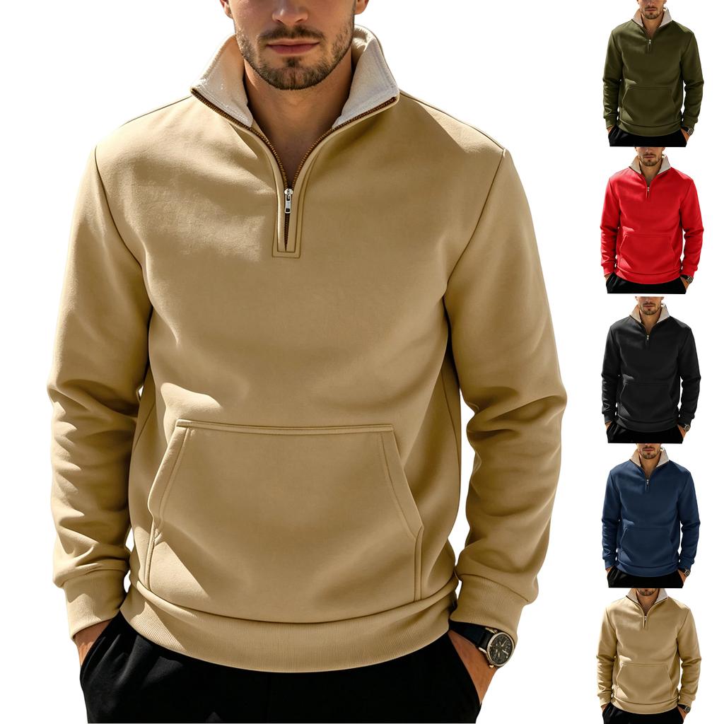 Men's Half Zip Sweatshirt Stand Collar Loose Fit Color Casual Pullover for Spring and Fall